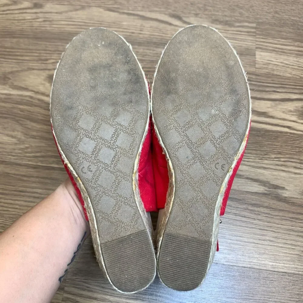 Vionic Caralina Espadrilles Wedge‎ Jute Slingback Women Red Shoes Heels 9.5 Wide